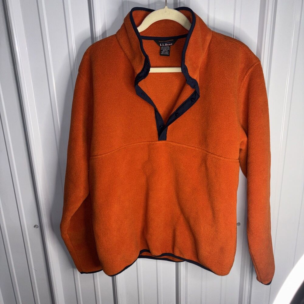 L.L. Bean Mens Orange Fleece Snap T Pullover Medium EUC